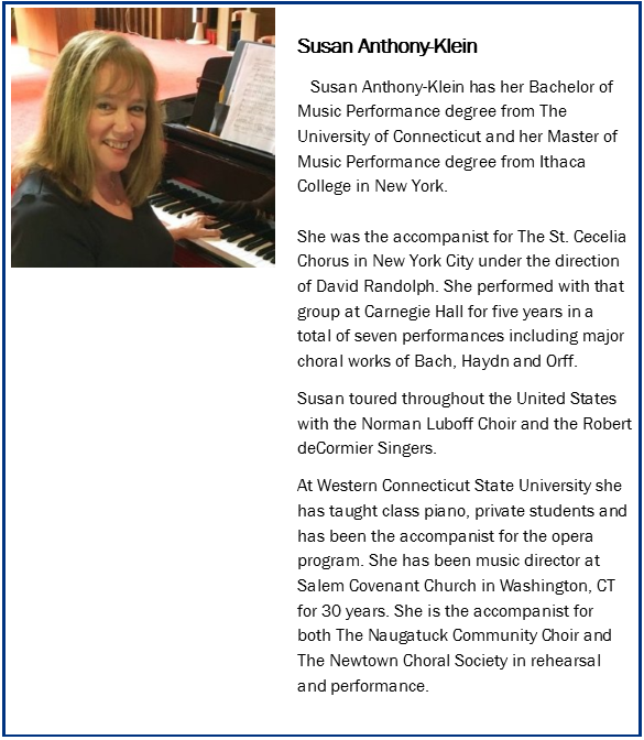 Susan Anthony Klein, pianist, organist, accompanist